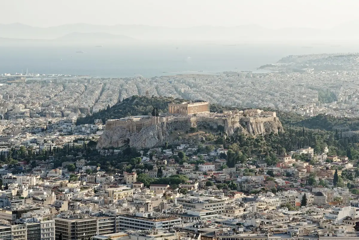 The Acropolis rising above the city, seen from Lycabettus Hill