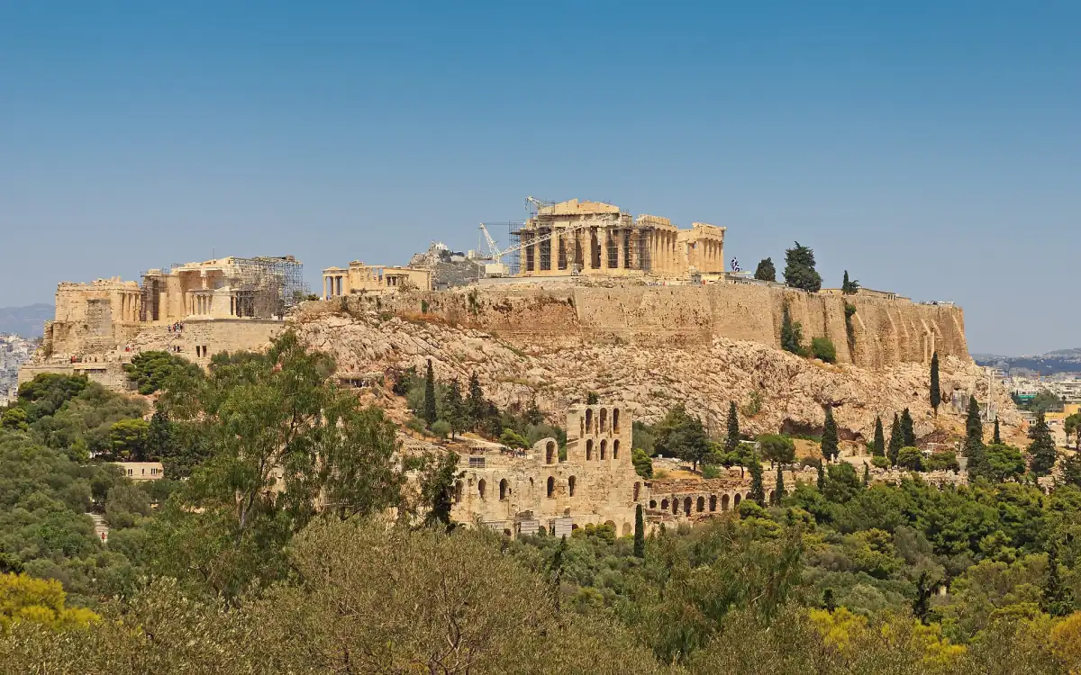 The Acropolis hill in Athens with the Parthenon, seen from Philopappos Hill