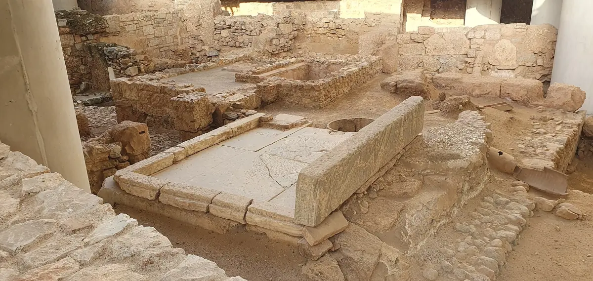 Remains of ancient houses in the excavation below the Acropolis Museum