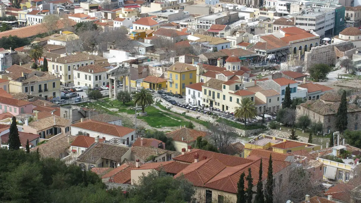 Rooftops of the Plaka old town in Athens seen from above