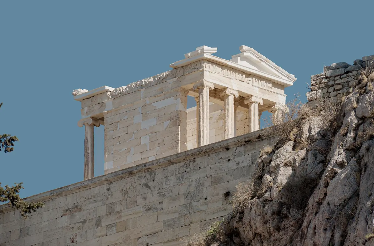 The small Temple of Athena Nike on the bastion of the Acropolis