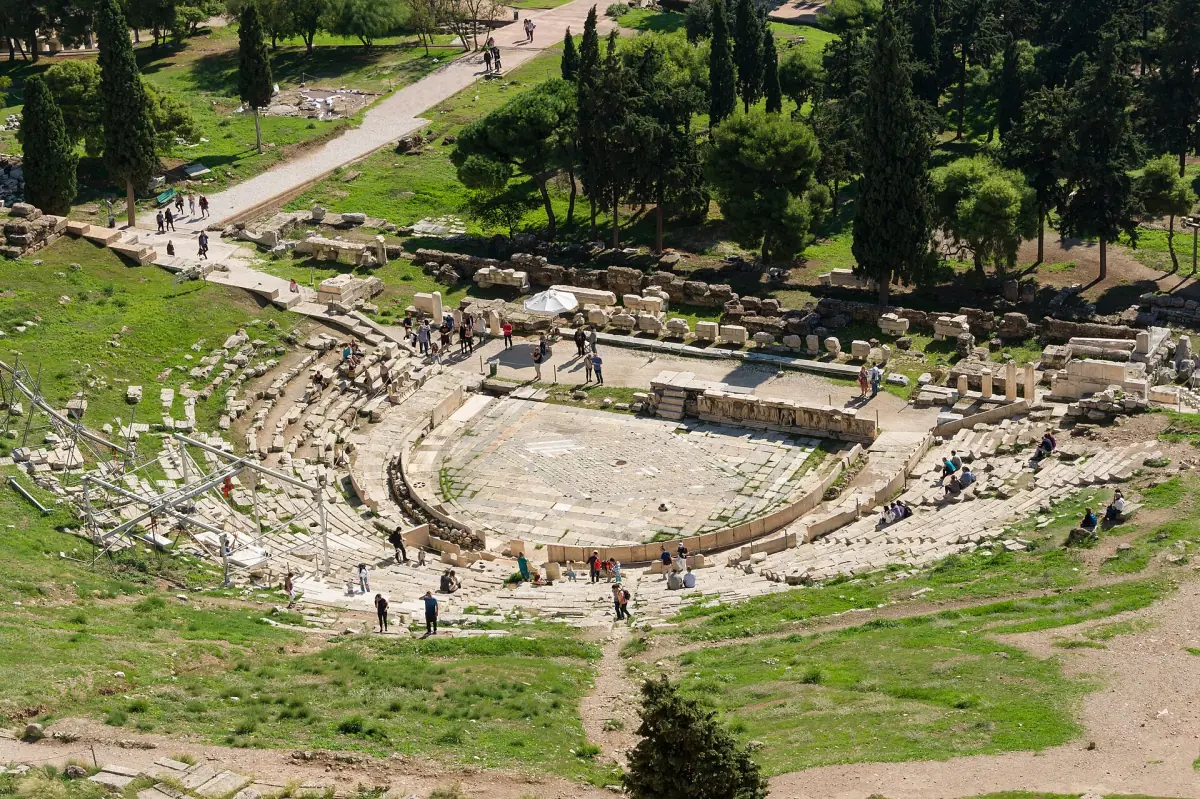 The Theatre of Dionysus on the south slope, seen from the Acropolis